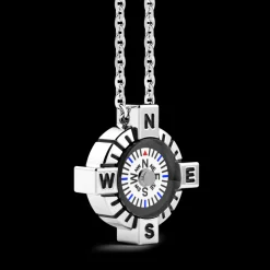 Collana Zancan con bussola bianca in argento.