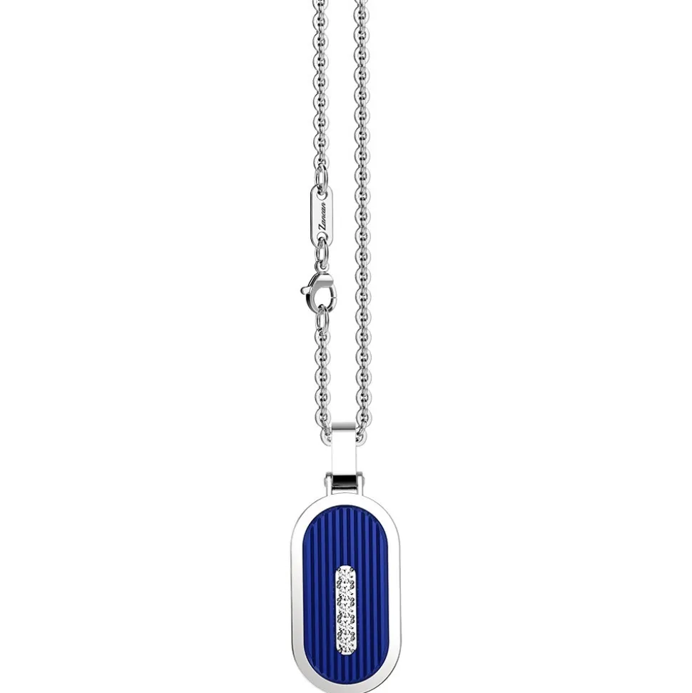 Collana Zancan in acciaio con piastrina e zaffiro bianco.