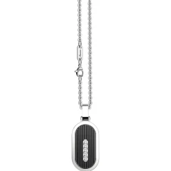 Collana Zancan in acciaio con piastrina e zaffiro bianco.