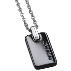 Collana Zancan in acciaio con piastrina e pietre nere.