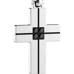 Collana Zancan in acciaio con croce e brillanti neri.