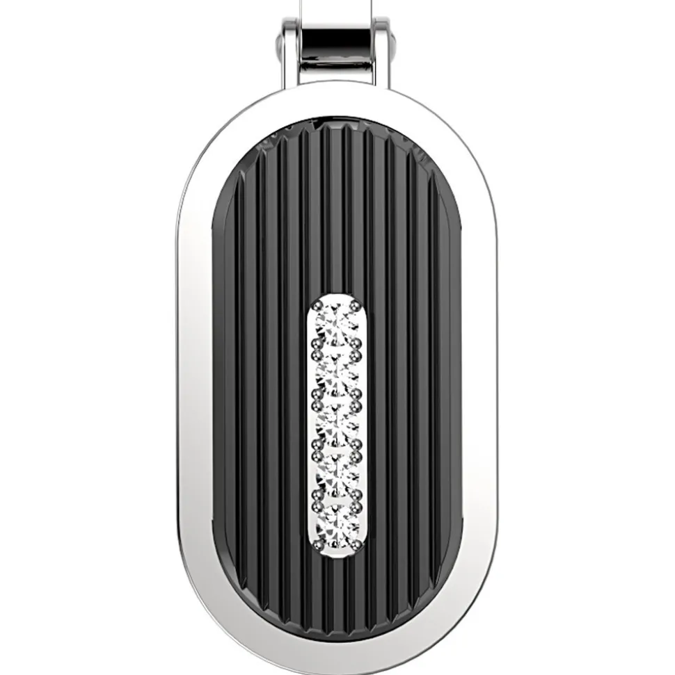 Collana Zancan in acciaio con piastrina e zaffiro bianco.