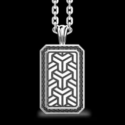 Collana Zancan in argento con pendente a targa e pietre nere.