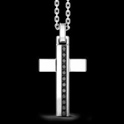 Collana Zancan in argento con pendente a croce e pietre nere.