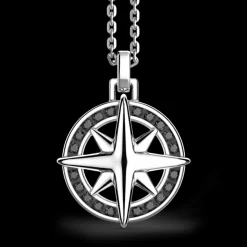 Collana Zancan in argento, pendente a rosa dei venti con pietre nera