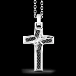 Collana Zancan in argento con pendente a croce e pietre nere.
