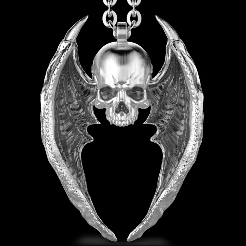 Collana Zancan in argento con pendente a teschio alato.