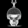 Collana Zancan in argento con pendente teschio biker con pietre nere.