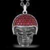 Collana Zancan in argento con pendente teschio biker con pietre rosse.