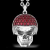 Collana Zancan in argento con pendente teschio biker con pietre rosse.