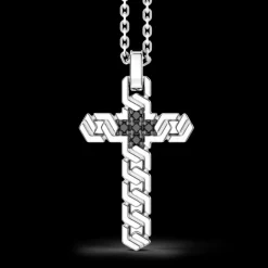 Collana Zancan in argento con pendente a croce e pietre nere.