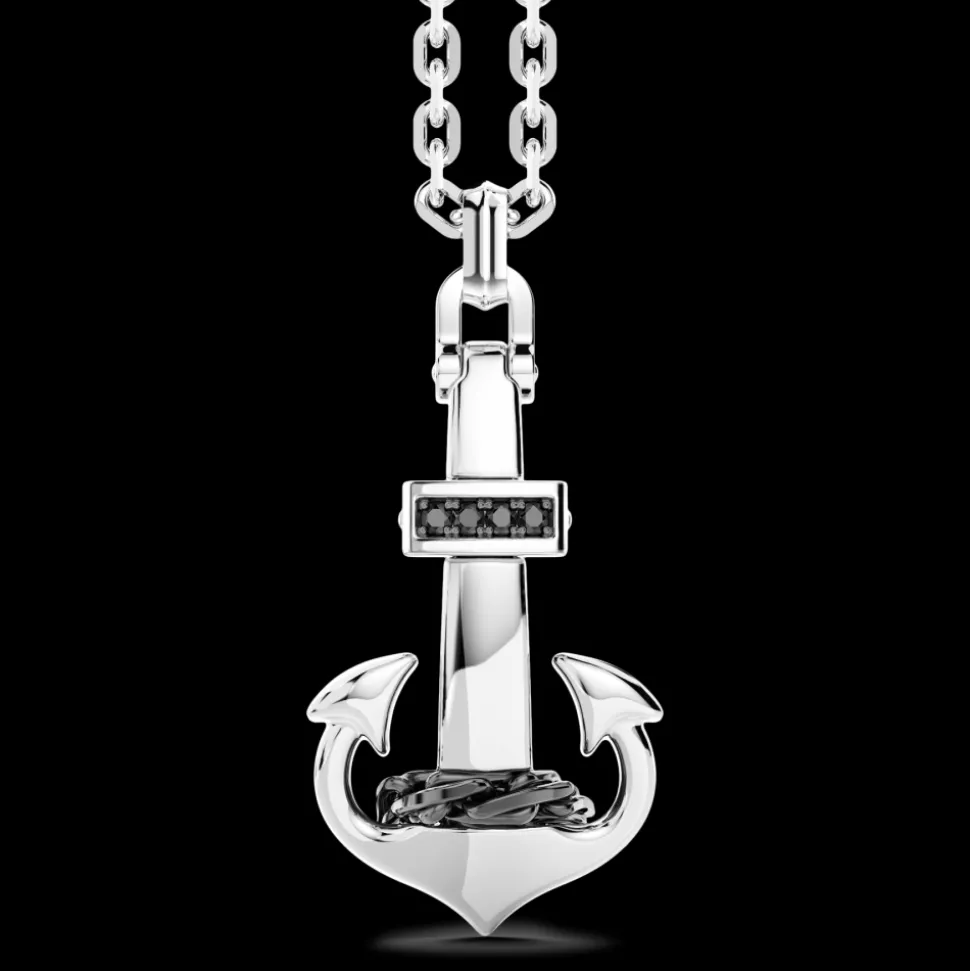 Collana Zancan in argento con pendente ad ancora e pietre nere.