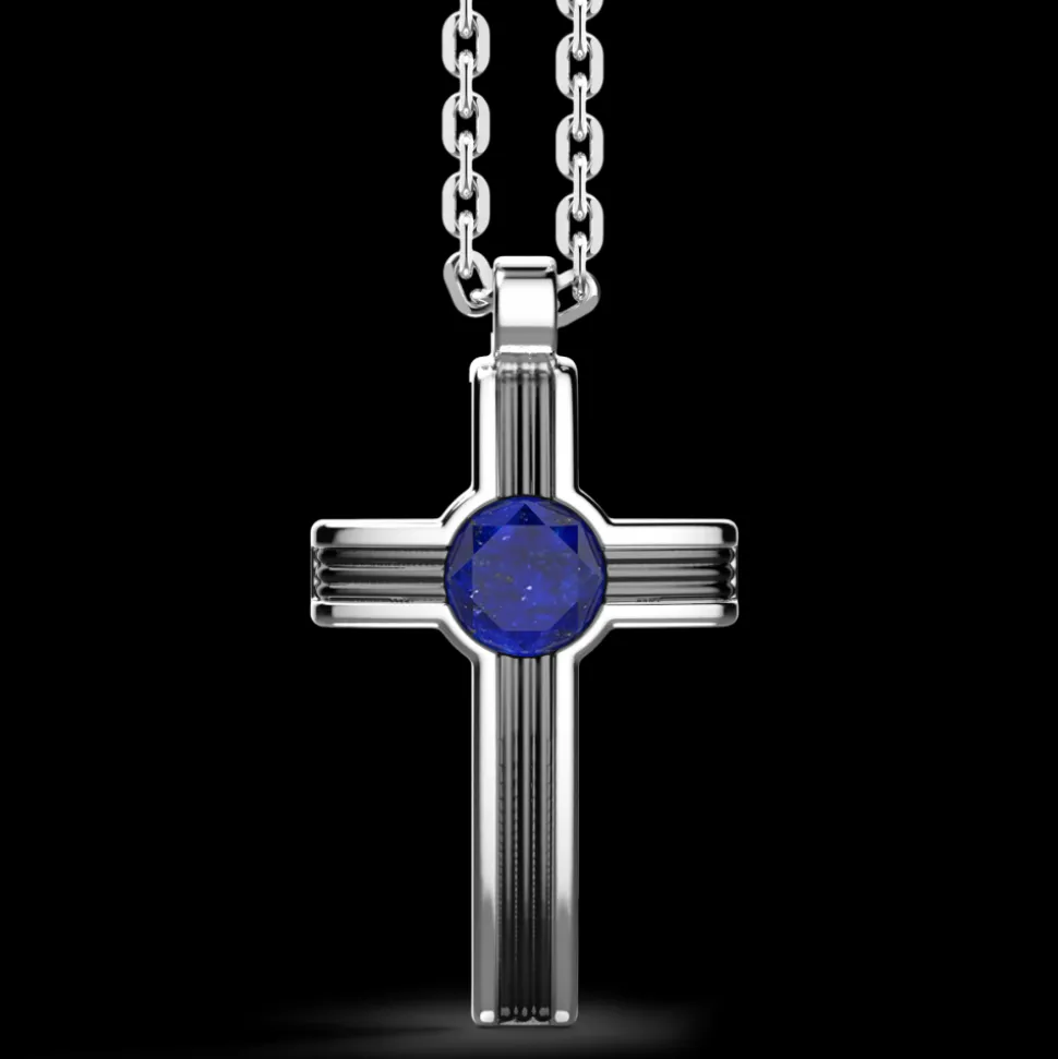 Collana Zancan in argento con pendente a croce e pietra lapis.