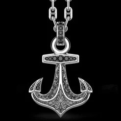 Collana Zancan in argento, pendente ad acora con pietre nere.