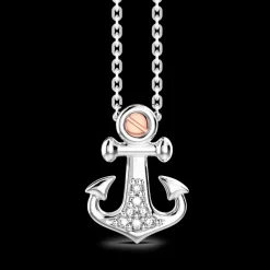 Collana Zancan in argento con pendente ad ancora e pietre bianche.