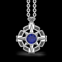 Collana Zancan in argento con pendente a rosa dei venti e pietra blu.