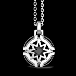 Collana Zancan in argento con pendente a rosa dei venti e pietra nera.
