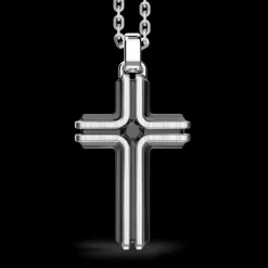 Collana Zancan in argento con pendente a croce e pietra nera.