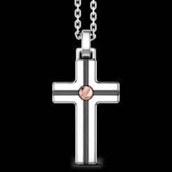 Collana Zancan in argento con pendente a croce e vite in oro rosa.