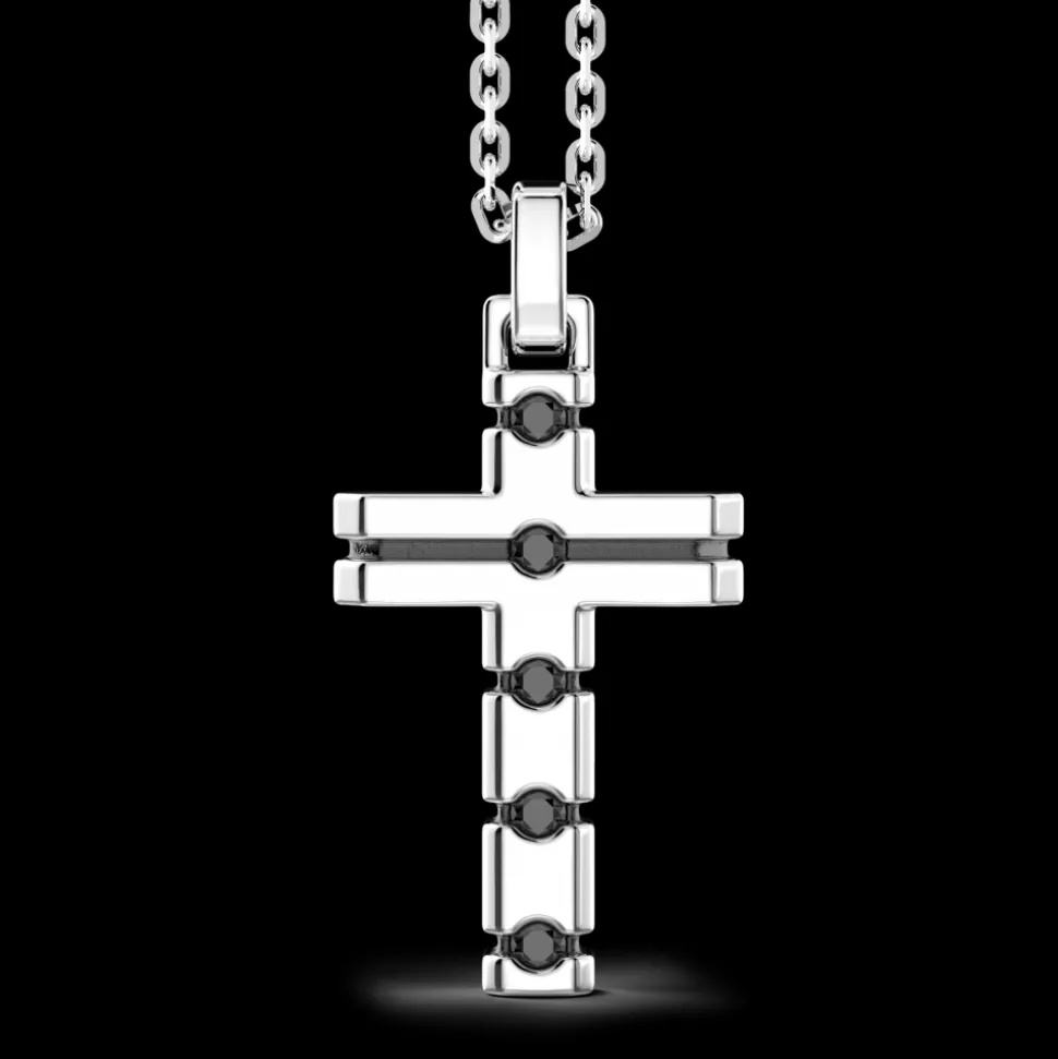 Collana Zancan in argento con pendente croce e pietre nere.