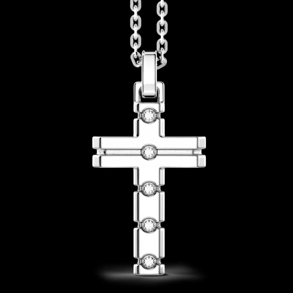 Collana Zancan in argento con pendente croce e pietre bianche.
