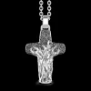 Collana Zancan in argento con pendente a croce con motivo fiammeggiante.