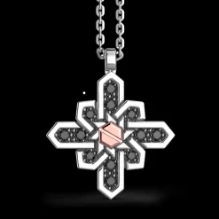 Collana Zancan in argento, pendente a rosa dei venti, pietre e vite in oro rosa
