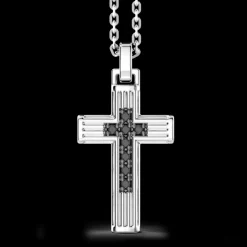 Collana Zancan in argento con pendente a croce e spinelli neri.