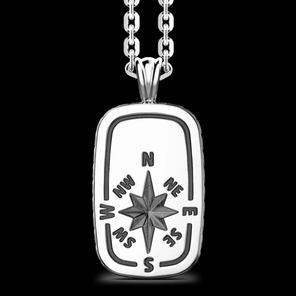 Collana Zancan in argento con pendente a targa e rosa dei venti.