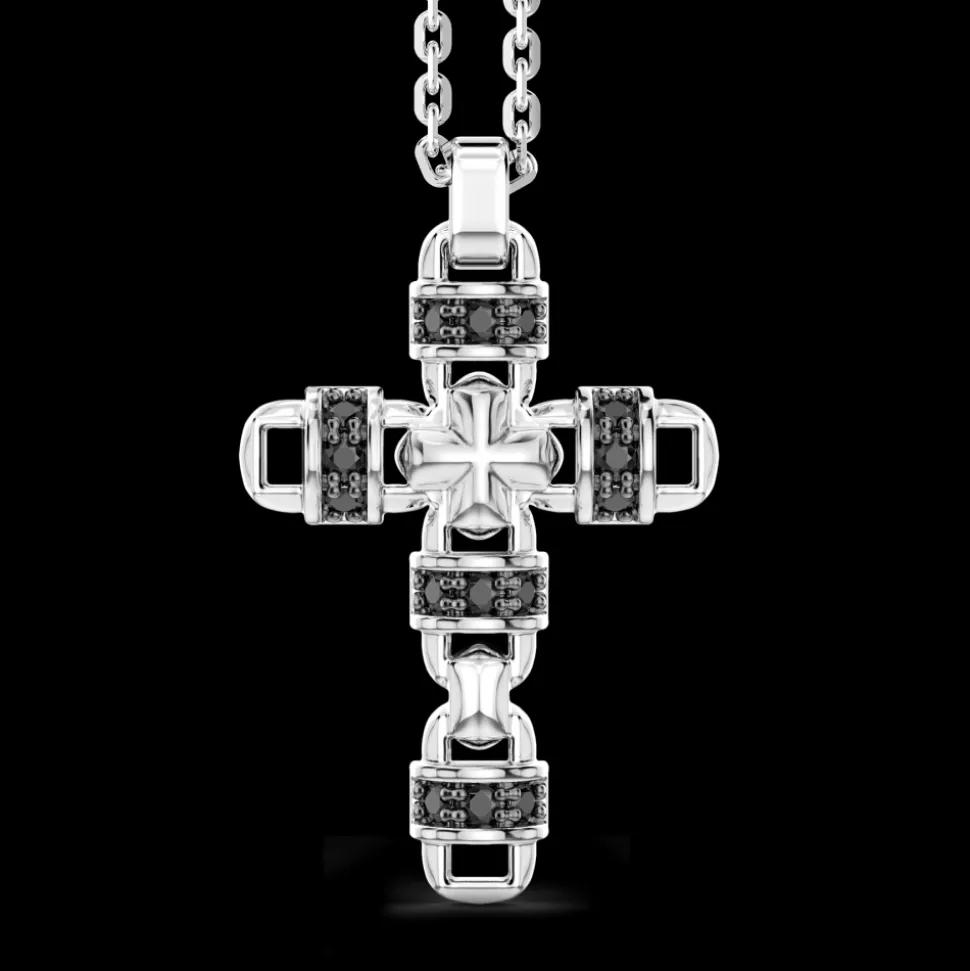 Collana Zancan in argento con pendente a croce e pietre naturali.