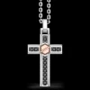 Collana Zancan in argento con pendente a croce vite in oro rosa e pietre nere.