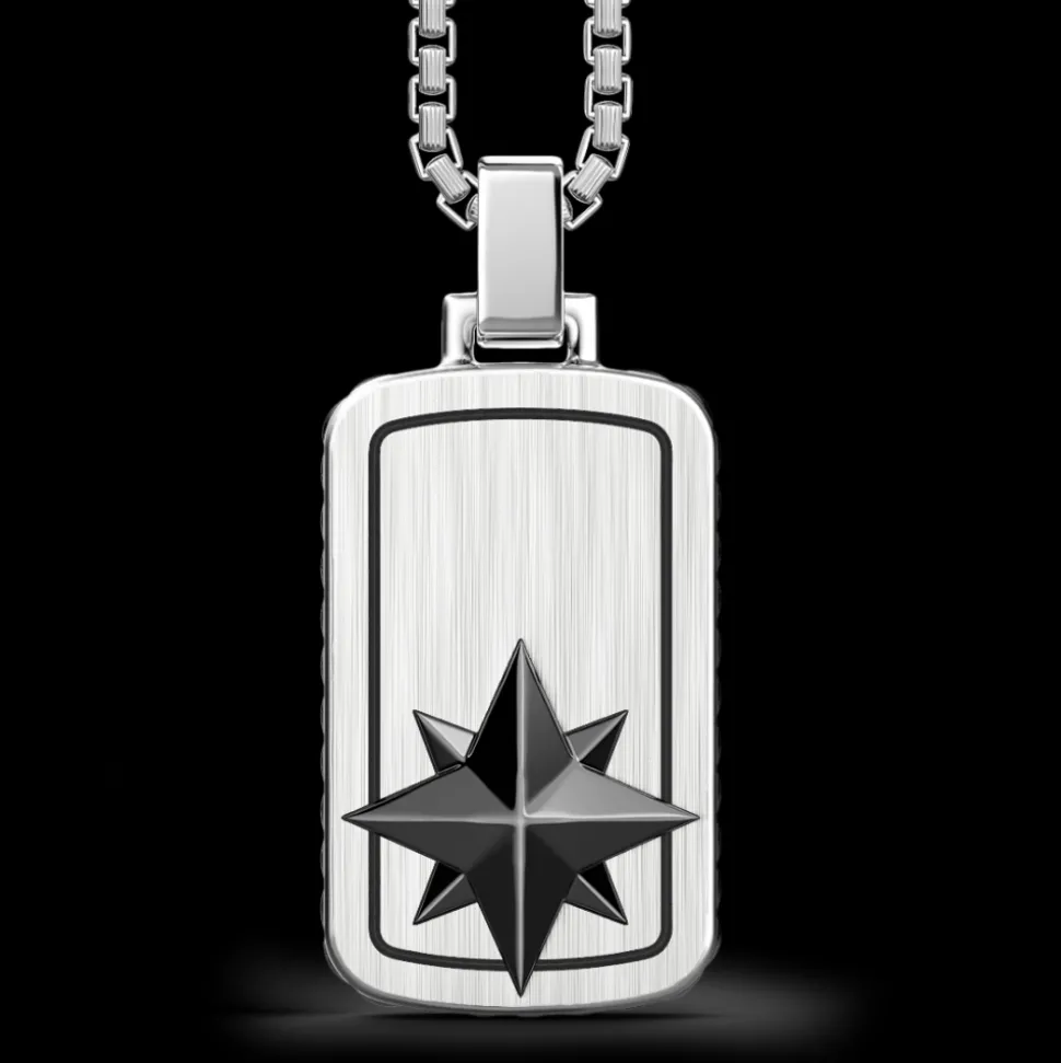Collana Zancan in argento a targa con rosa dei venti in ceramica.