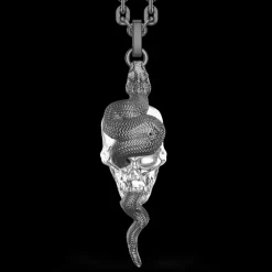 Collana Zancan in argento con pendente a teschio e serpente.