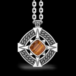 Collana Zancan in argento con pendente a rosa dei venti e pietra occhio di tigre.