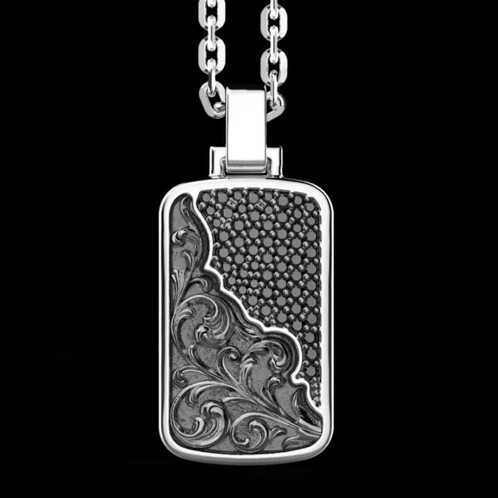 Collana Zancan in argento a targa con pietre nere.