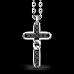 Collana Zancan in argento con pendente a croce e pietre nere.