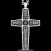 Collana Zancan in argento con pendente a croce e pietre nere.