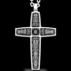 Collana Zancan in argento con pendente a croce e pietre nere.