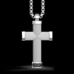 Collana Zancan in argento con pendente a croce e pietre nere.