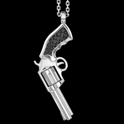 Collana Zancan in argento con pendente a pistola in argento e pietre nere.