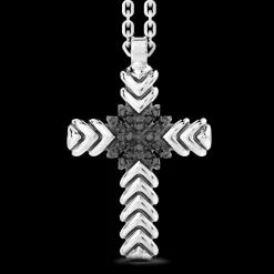 Collana Zancan in argento con pendente a croce e pietre nere.