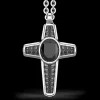 Collana Zancan in argento con pendente a croce e pietra nera.