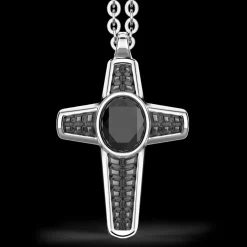 Collana Zancan in argento con pendente a croce e pietra nera.