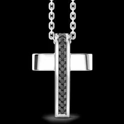 Collana Zancan in argento con pendente a croce e pietre nere.