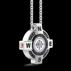 Collana Zancan in argento con bussola bianca e spinelli neri.