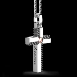 Collana Zancan in argento con pendente a croce e vite in oro rosa.