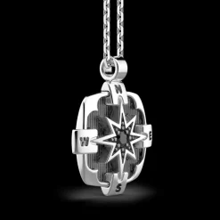 Collana Zancan in argento, pendente a rosa dei venti con pietra nera