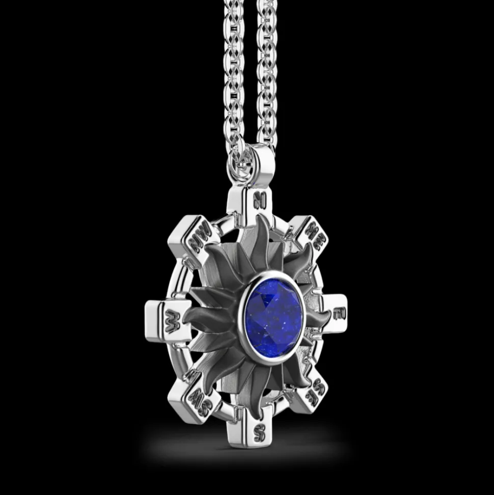 Collana Zancan in argento con pendente a sole e pietra blu.