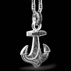 Collana Zancan in argento, pendente ad acora con pietre nere.