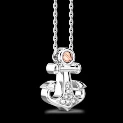 Collana Zancan in argento con pendente ad ancora e pietre bianche.